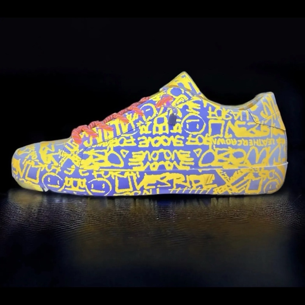 LEATHER CROWN Limited 1 of 15 Italian Handmade Orange Graffiti Sneakers 9 w/box